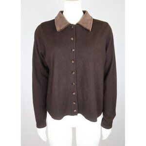 MAGGIE LAWRENCE - WOMEN'S BROWN CARDIGAN SWEATER VELOUR COLLAR - SIZE M